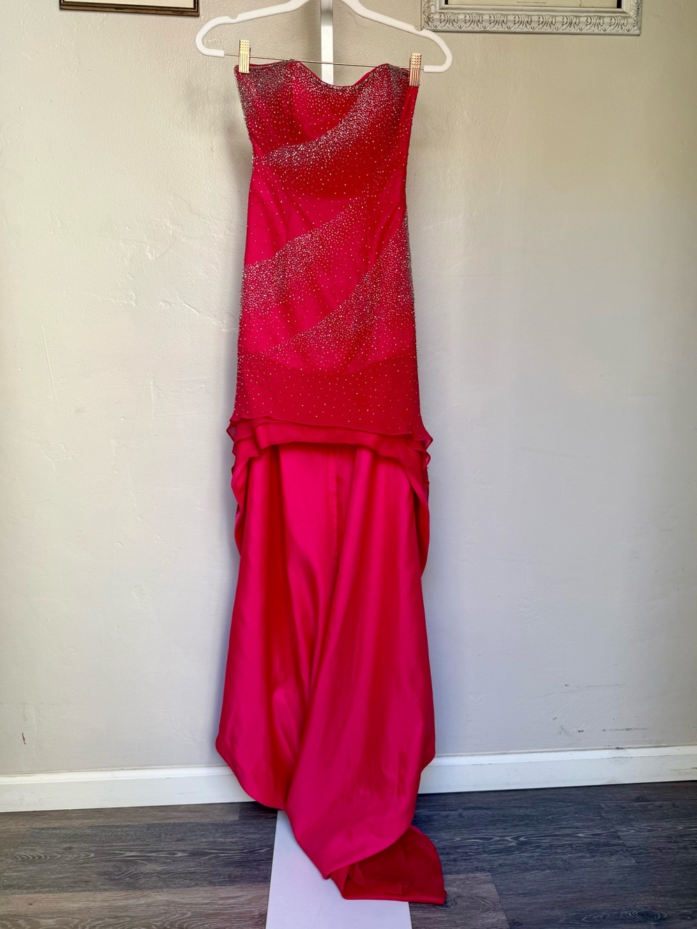 Vintage Y2K Pink SILK Beaded Strapless Dress High Low Hem Size 0